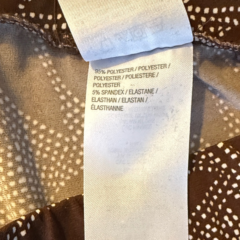 Susan Graver Pants Liquid Knit Brown and White Leaf Patterned Bohemian Ankle 1X - Picture 11 of 14
